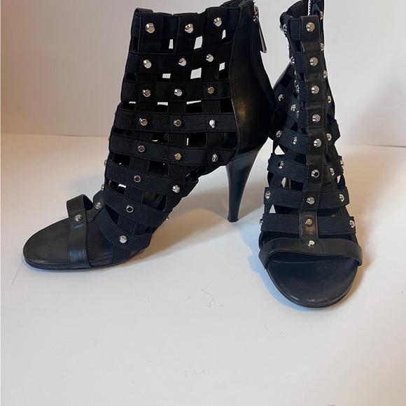 Michael Kors Shoes - Michael Kors black caged studded leather silver heeled shoes